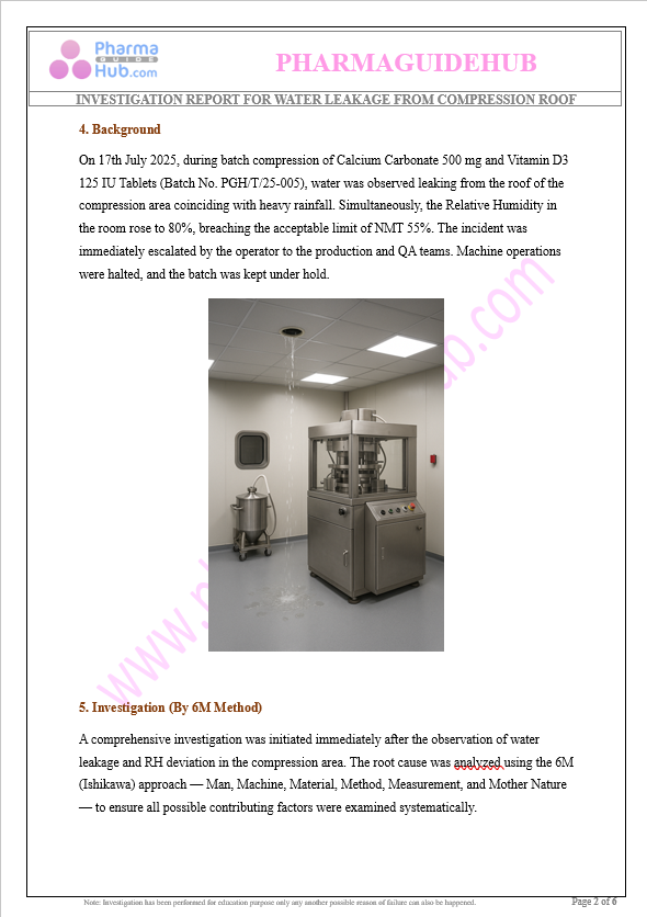 INVESTIGATION REPORT FOR WATER LEAKAGE FROM COMPRESSION ROOF