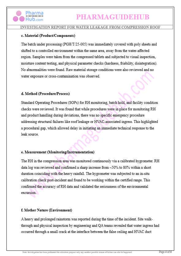 INVESTIGATION REPORT FOR WATER LEAKAGE FROM COMPRESSION ROOF