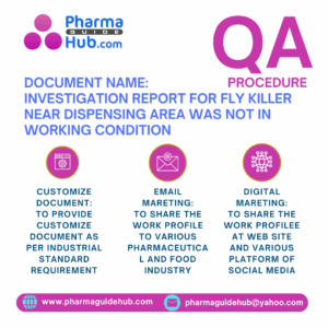 INVESTIGATION REPORT FOR FLY KILLER NEAR DISPENSING AREA WAS NOT IN WORKING CONDITION