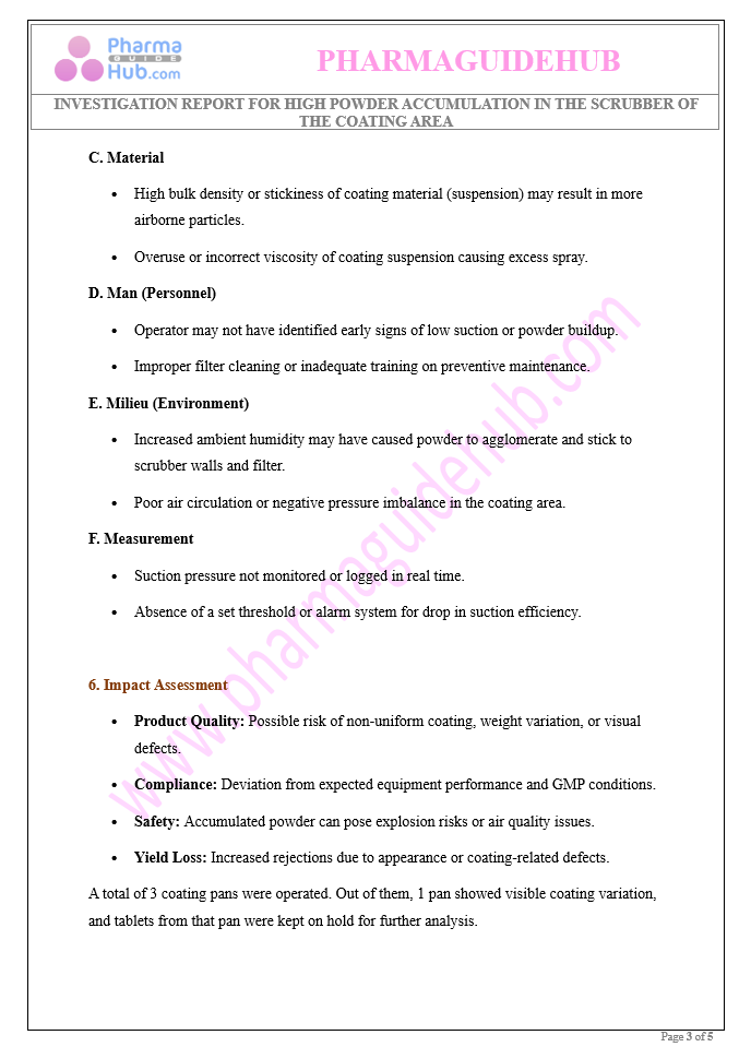 INVESTIGATION REPORT FOR HIGH POWDER ACCUMULATION IN THE SCRUBBER OF THE COATING AREA