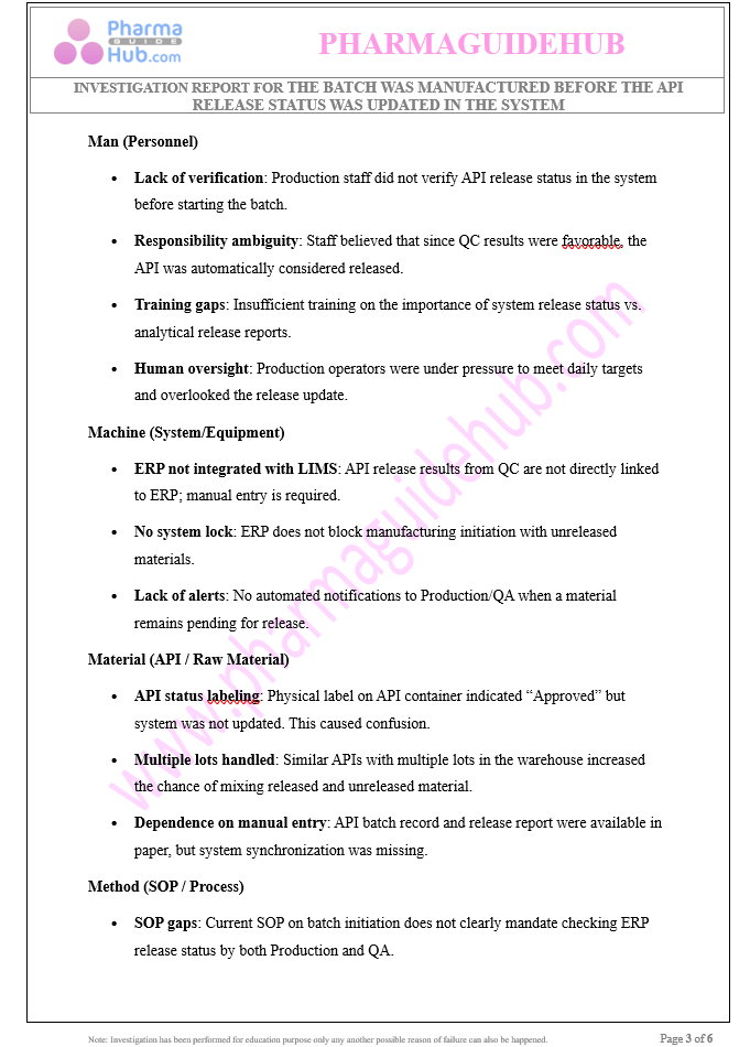 The batch was manufactured before the API release status was updated in the system.