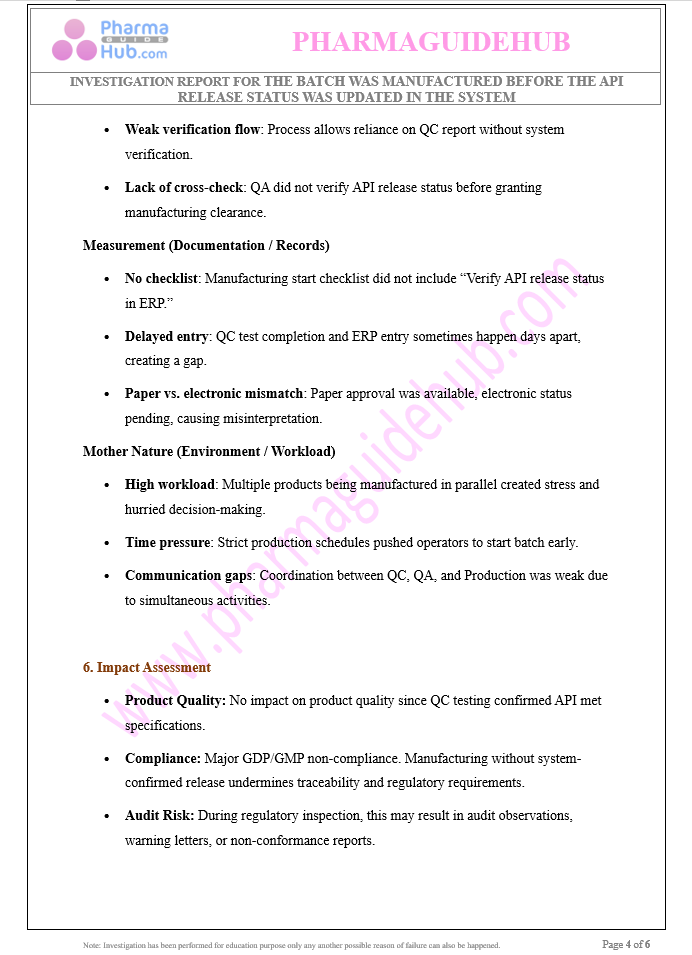 The batch was manufactured before the API release status was updated in the system.