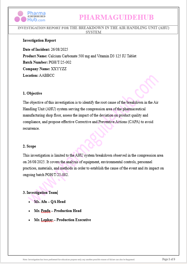 BREAKDOWN IN THE AIR HANDLING UNIT (AHU) SYSTEM