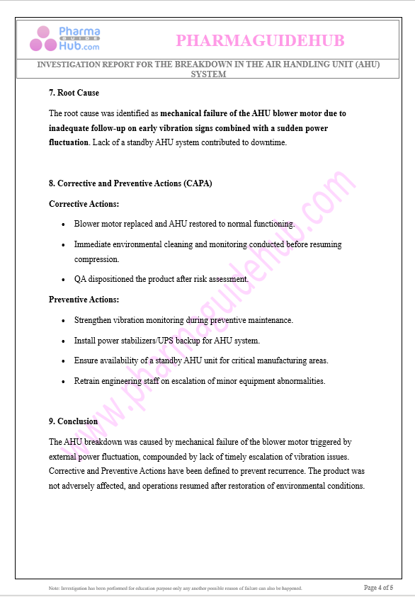 BREAKDOWN IN THE AIR HANDLING UNIT (AHU) SYSTEM