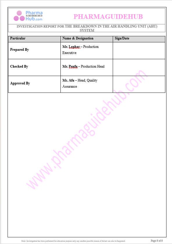 BREAKDOWN IN THE AIR HANDLING UNIT (AHU) SYSTEM