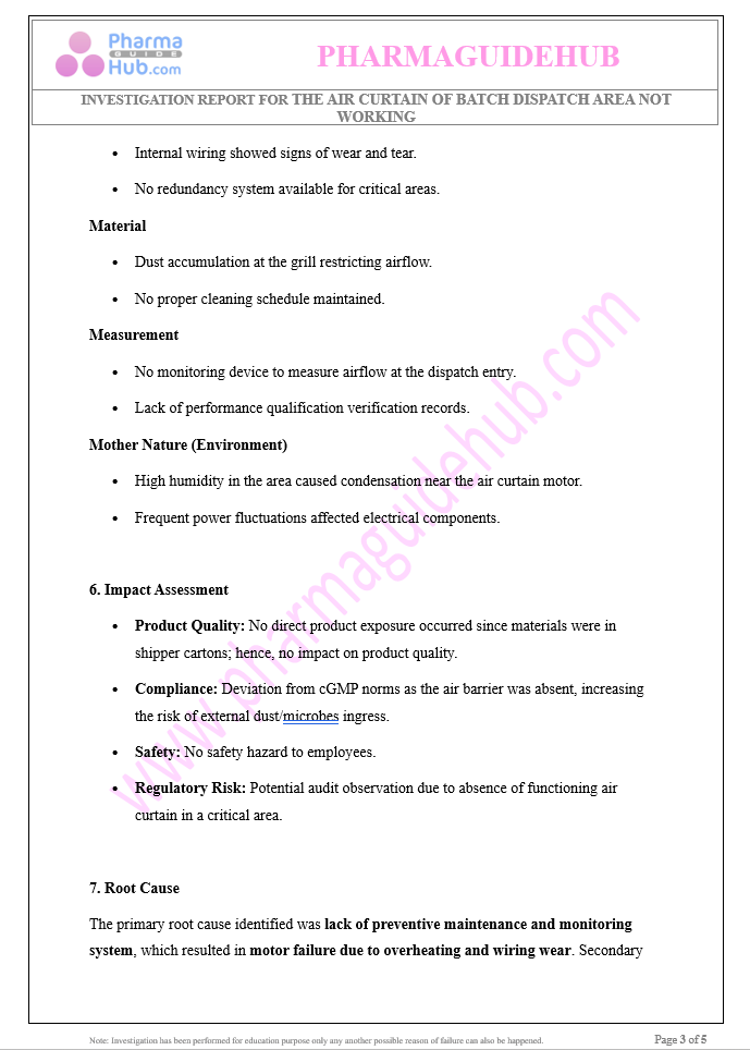 INVESTIGATION REPORT FOR THE AIR CURTAIN OF BATCH DISPATCH AREA NOT WORKING
