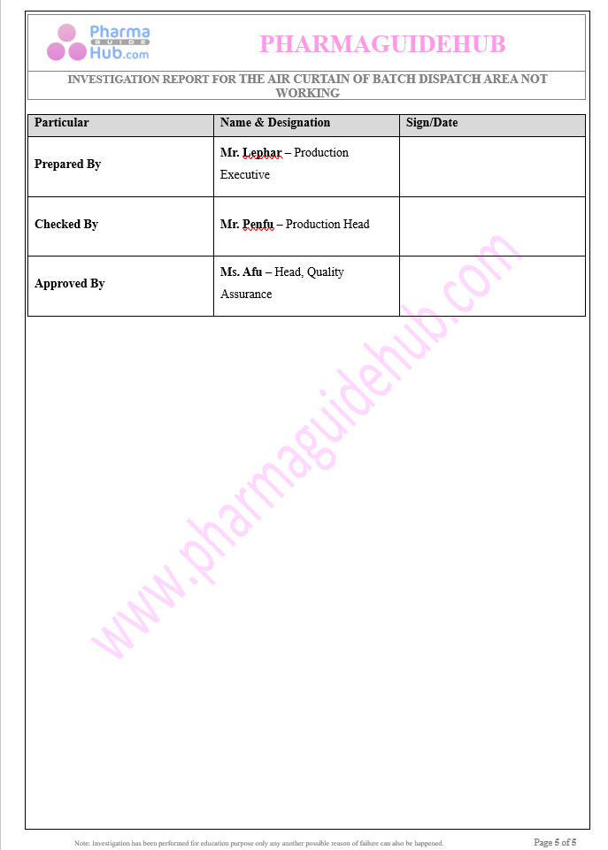 INVESTIGATION REPORT FOR THE AIR CURTAIN OF BATCH DISPATCH AREA NOT WORKING