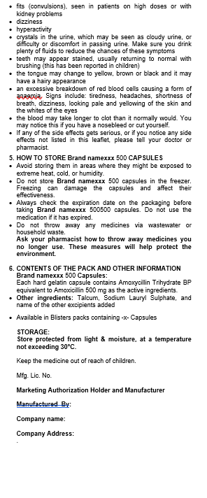 PACKAGE LEAFLET FOR AMOXICILLIN CAPSULES BP 500 MG