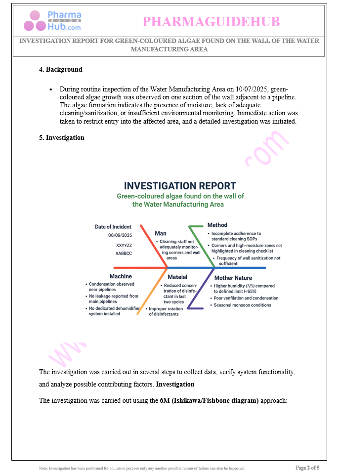 GREEN-COLOURED ALGAE FOUND ON THE WALL OF WATER MANUFACTURING AREA