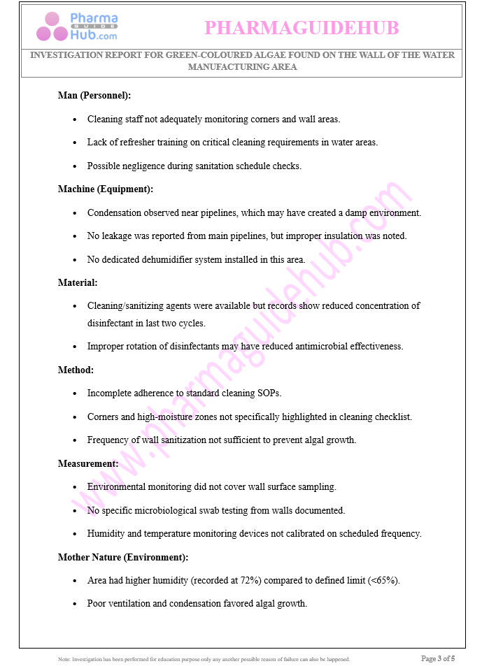 GREEN-COLOURED ALGAE FOUND ON THE WALL OF WATER MANUFACTURING AREA