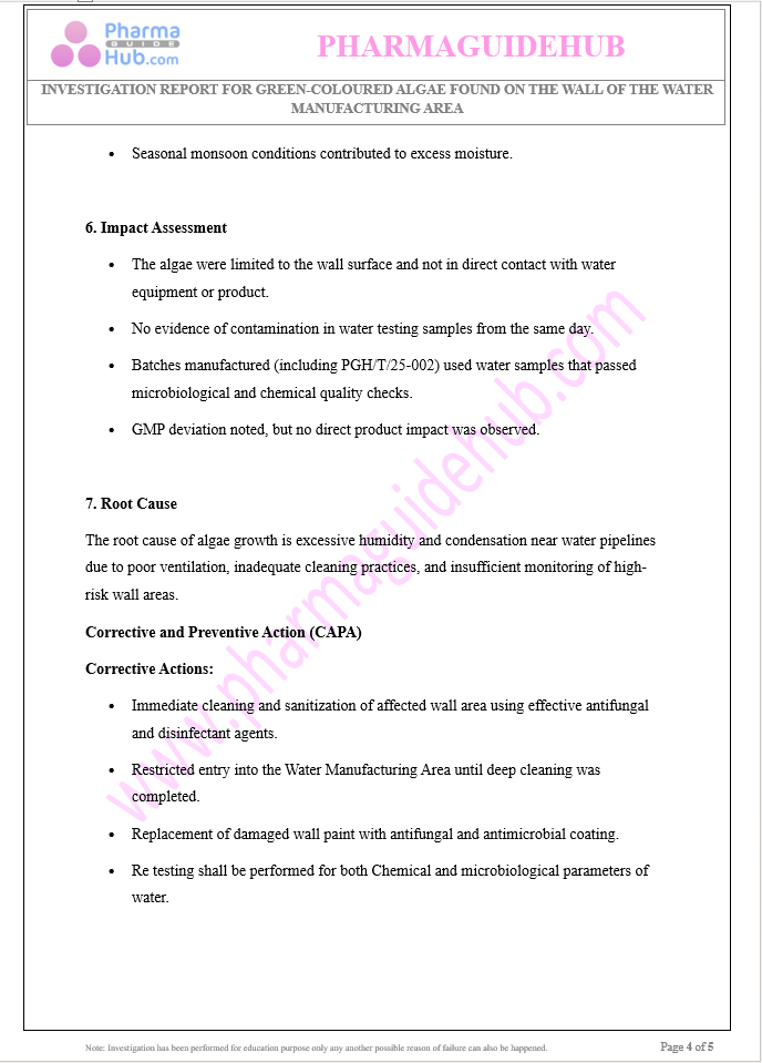 GREEN-COLOURED ALGAE FOUND ON THE WALL OF WATER MANUFACTURING AREA