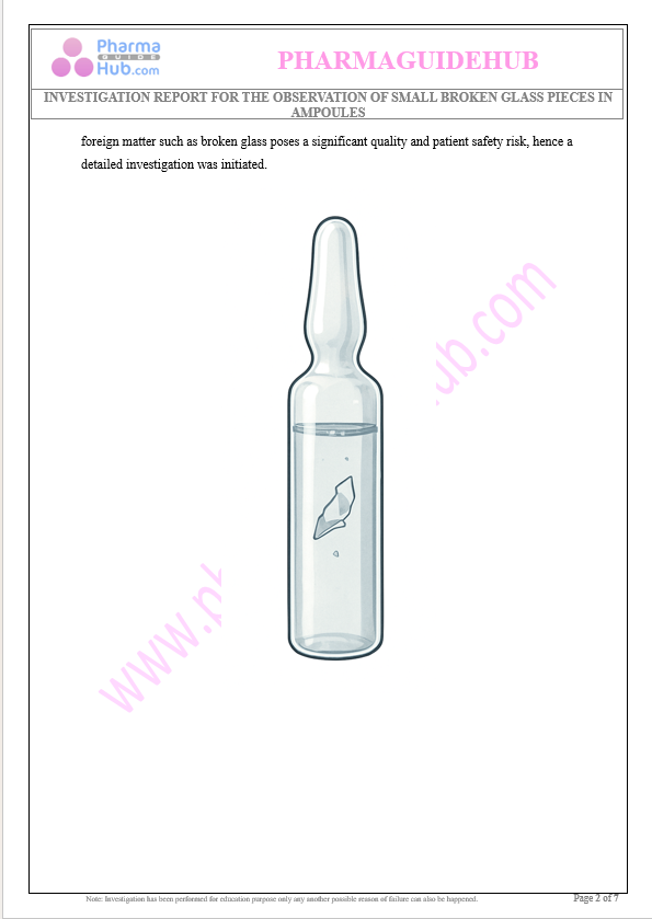 INVESTIGATION REPORT FOR THE OBSERVATION OF SMALL BROKEN GLASS PIECES IN AMPOULES