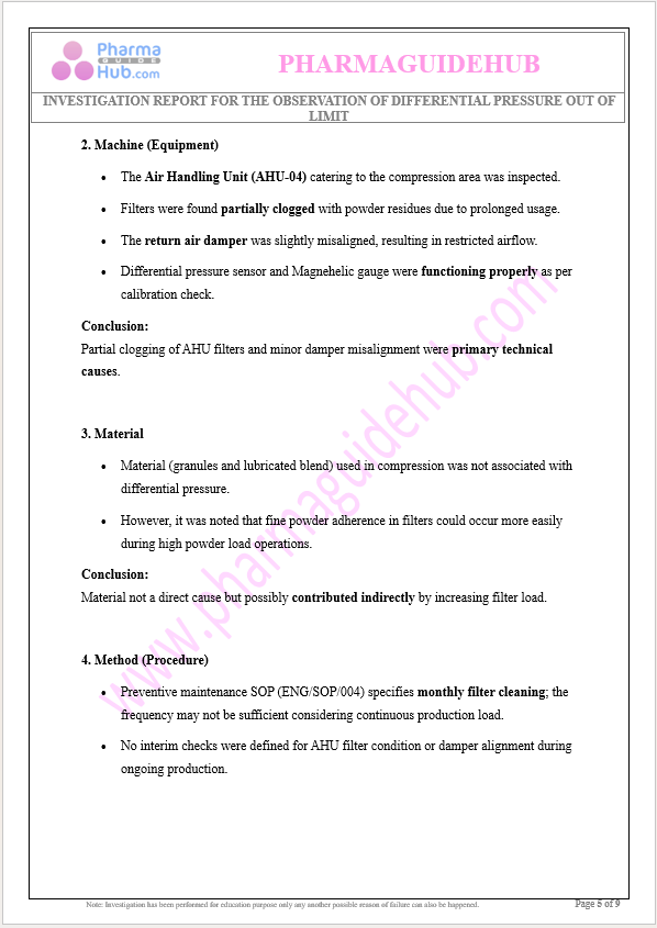 INVESTIGATION REPORT FOR THE OBSERVATION OF DIFFERENTIAL PRESSURE OUT OF LIMIT