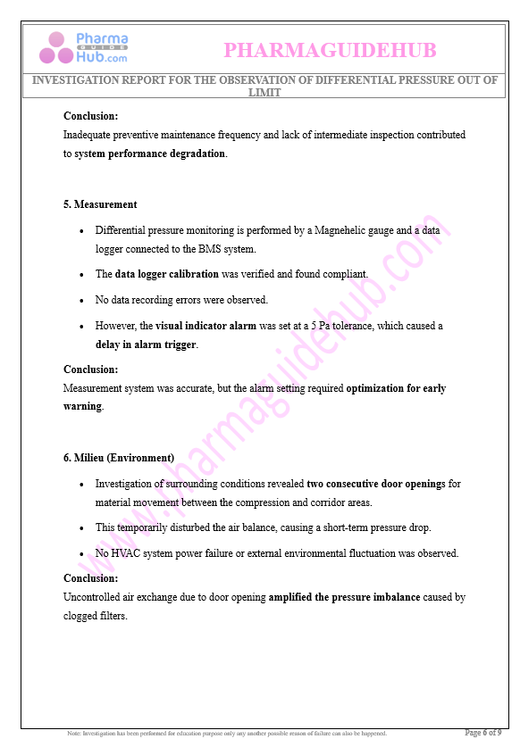 INVESTIGATION REPORT FOR THE OBSERVATION OF DIFFERENTIAL PRESSURE OUT OF LIMIT