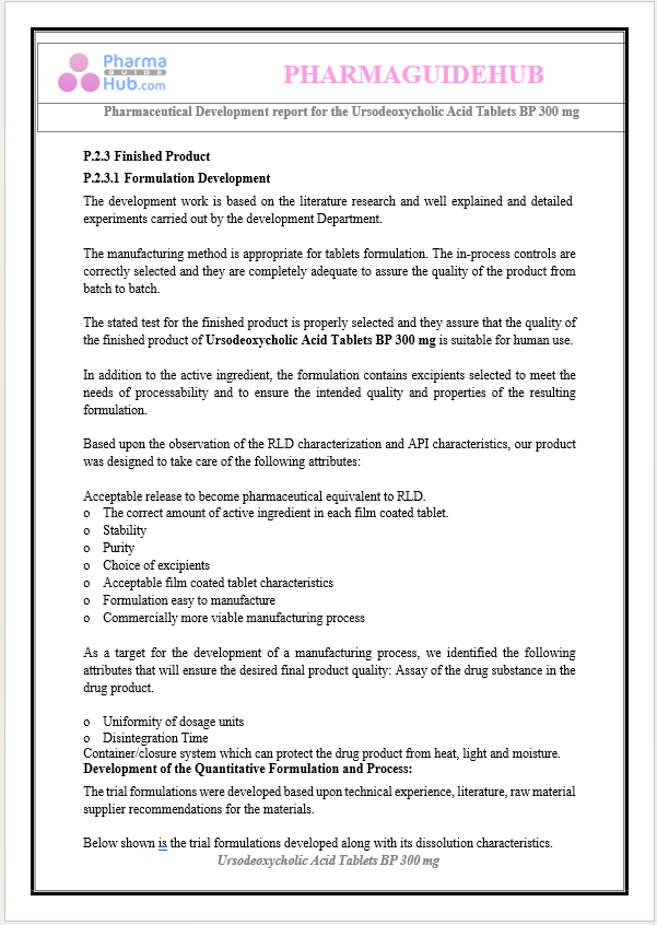 Product Development Report of Ursodeoxycholic Acid