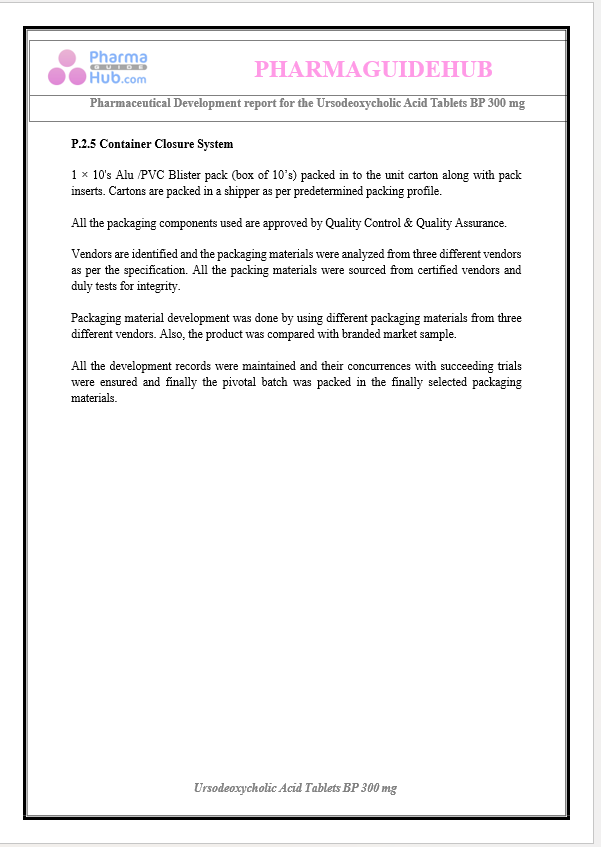 Product Development Report of Ursodeoxycholic Acid