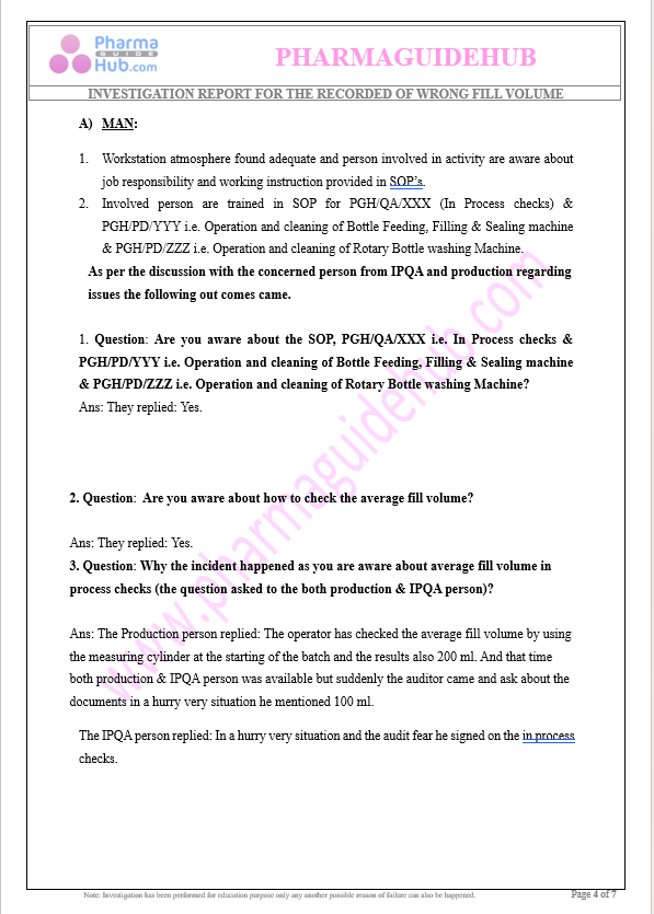 INVESTIGATION REPORT FOR THE RECORDED OF WRONG FILL VOLUME