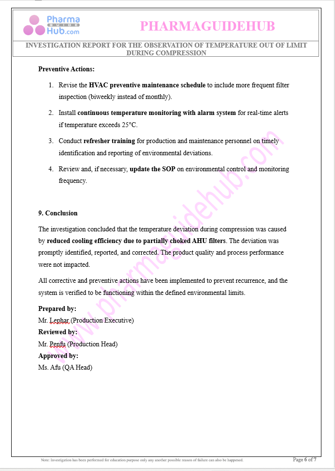 INVESTIGATION REPORT FOR THE OBSERVATION OF TEMPERATURE OUT OF LIMIT DURING COMPRESSION