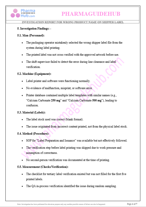 WRONG PRODUCT NAME ON SHIPPER LABEL