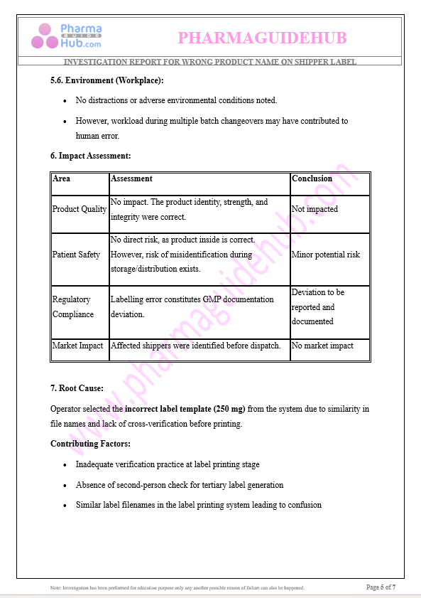 WRONG PRODUCT NAME ON SHIPPER LABEL