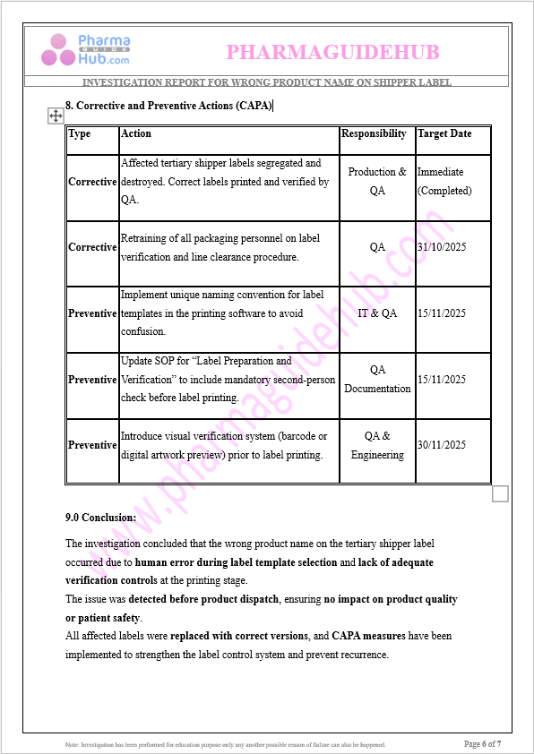 WRONG PRODUCT NAME ON SHIPPER LABEL