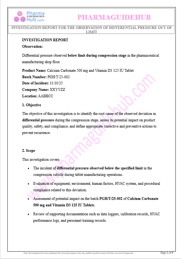 INVESTIGATION REPORT FOR THE OBSERVATION OF DIFFERENTIAL PRESSURE OUT OF LIMIT