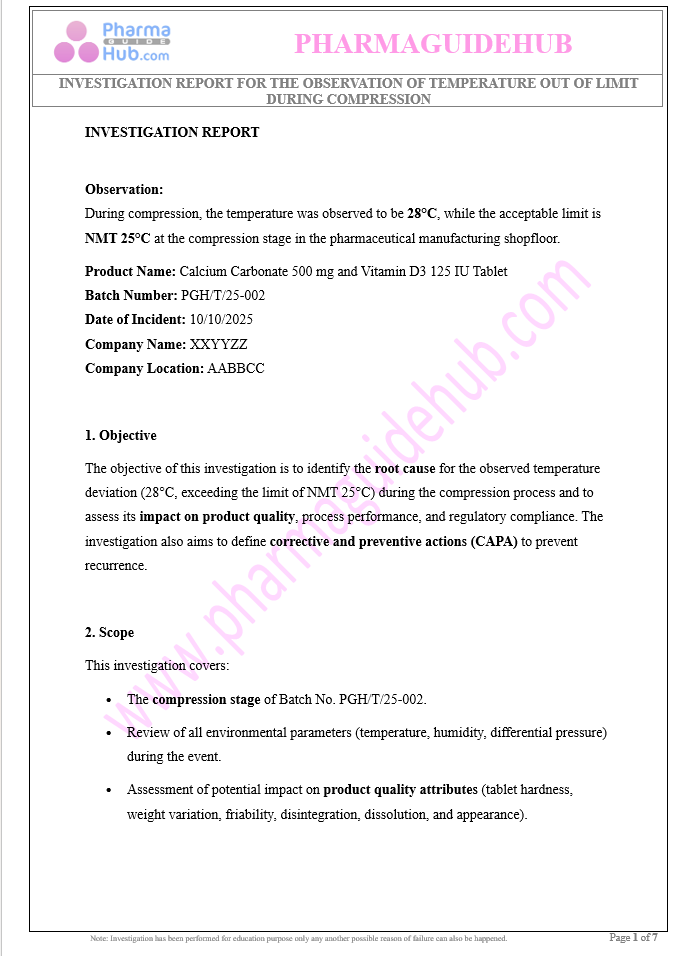 INVESTIGATION REPORT FOR THE OBSERVATION OF TEMPERATURE OUT OF LIMIT DURING COMPRESSION