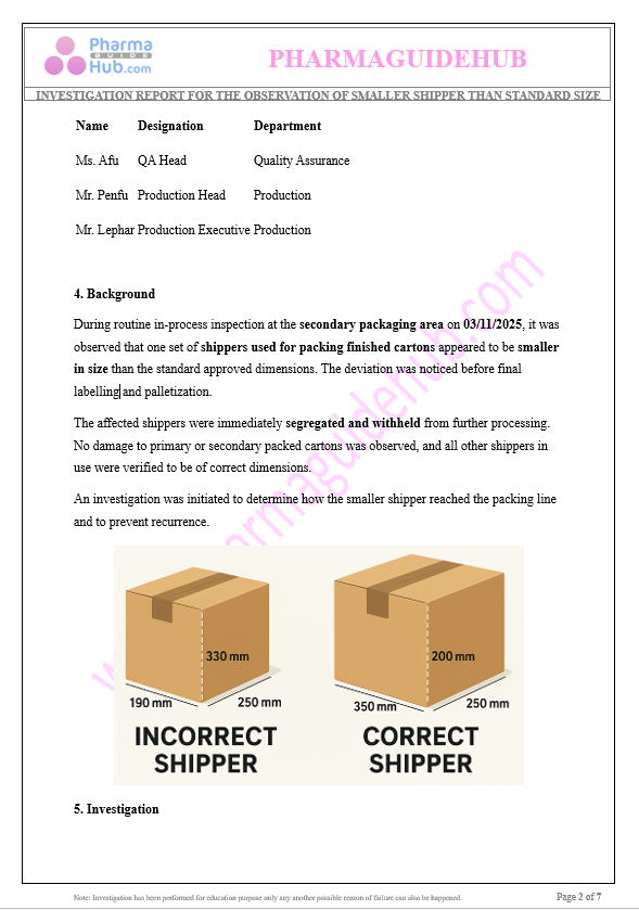 SMALLER SHIPPER THAN STANDARD SIZE