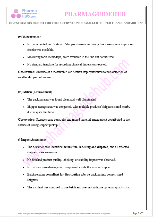 SMALLER SHIPPER THAN STANDARD SIZE