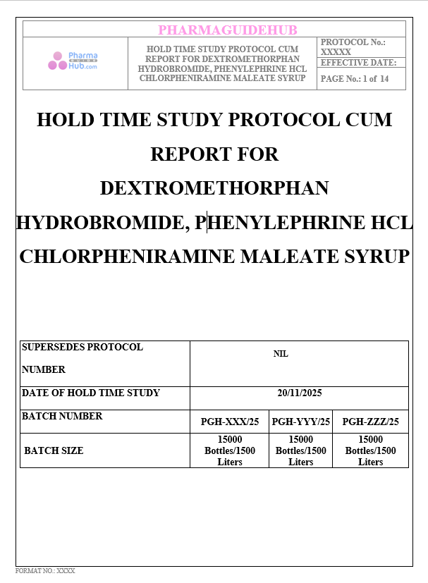 HOLD TIME STUDY PROTOCOL