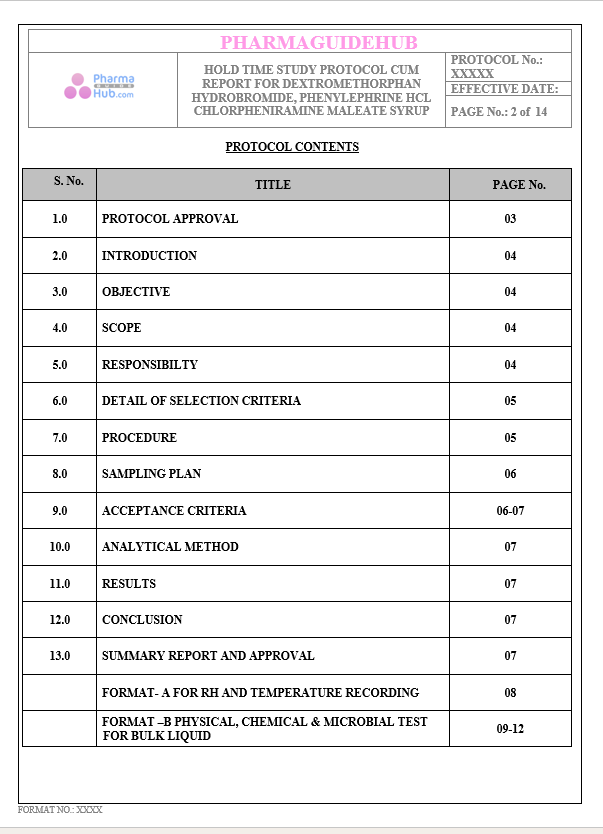 HOLD TIME STUDY PROTOCOL