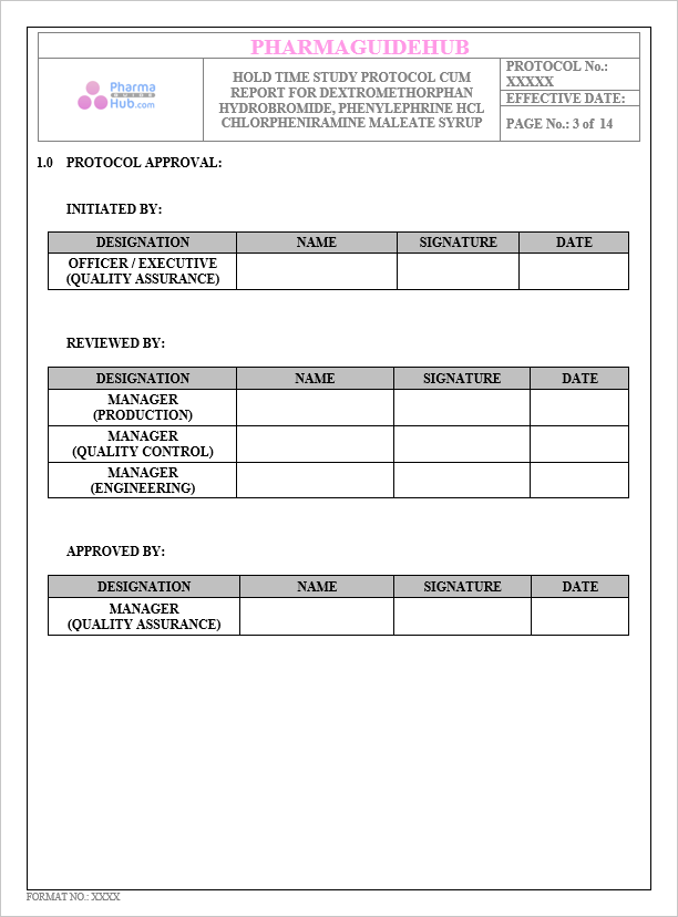 HOLD TIME STUDY PROTOCOL