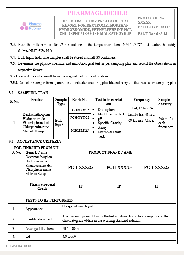 HOLD TIME STUDY PROTOCOL