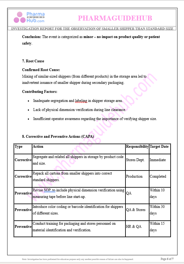 SMALLER SHIPPER THAN STANDARD SIZE