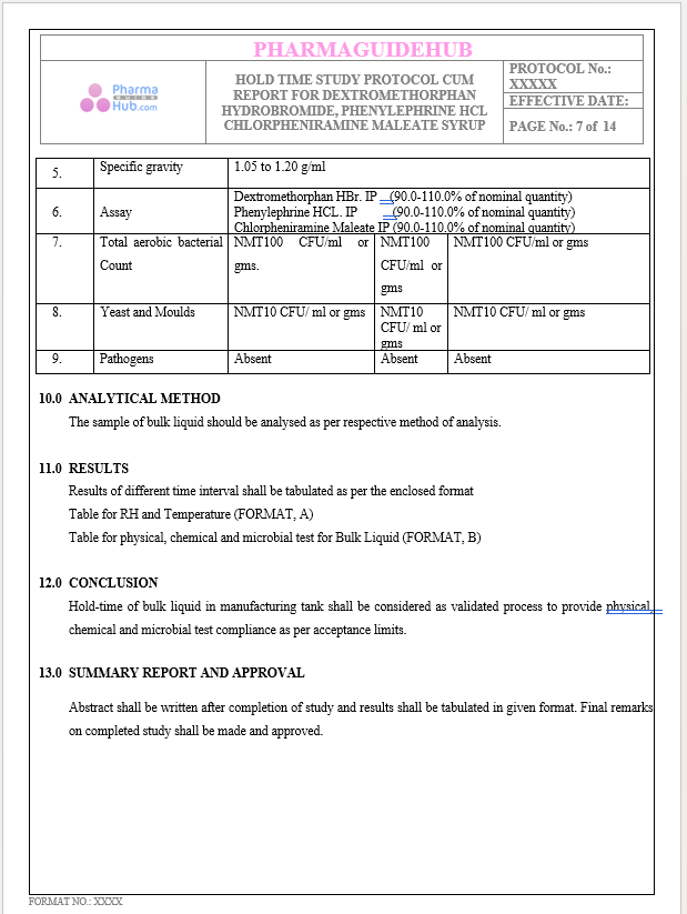 HOLD TIME STUDY PROTOCOL