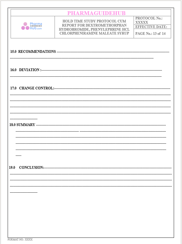 HOLD TIME STUDY PROTOCOL