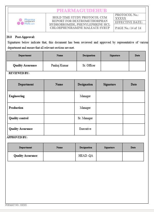 HOLD TIME STUDY PROTOCOL