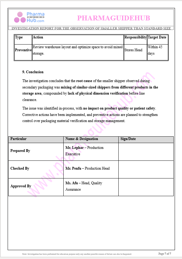 SMALLER SHIPPER THAN STANDARD SIZE