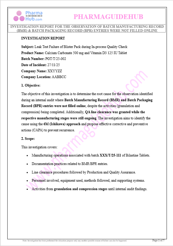 BMR & BPR NOT FILLED ONLINE