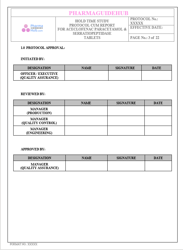 HOLD TIME STUDY PROTOCOL CUM REPORT FOR ACECLOFENAC PARACETAMOL & SERRATIOPEPTIDASE TABLETS