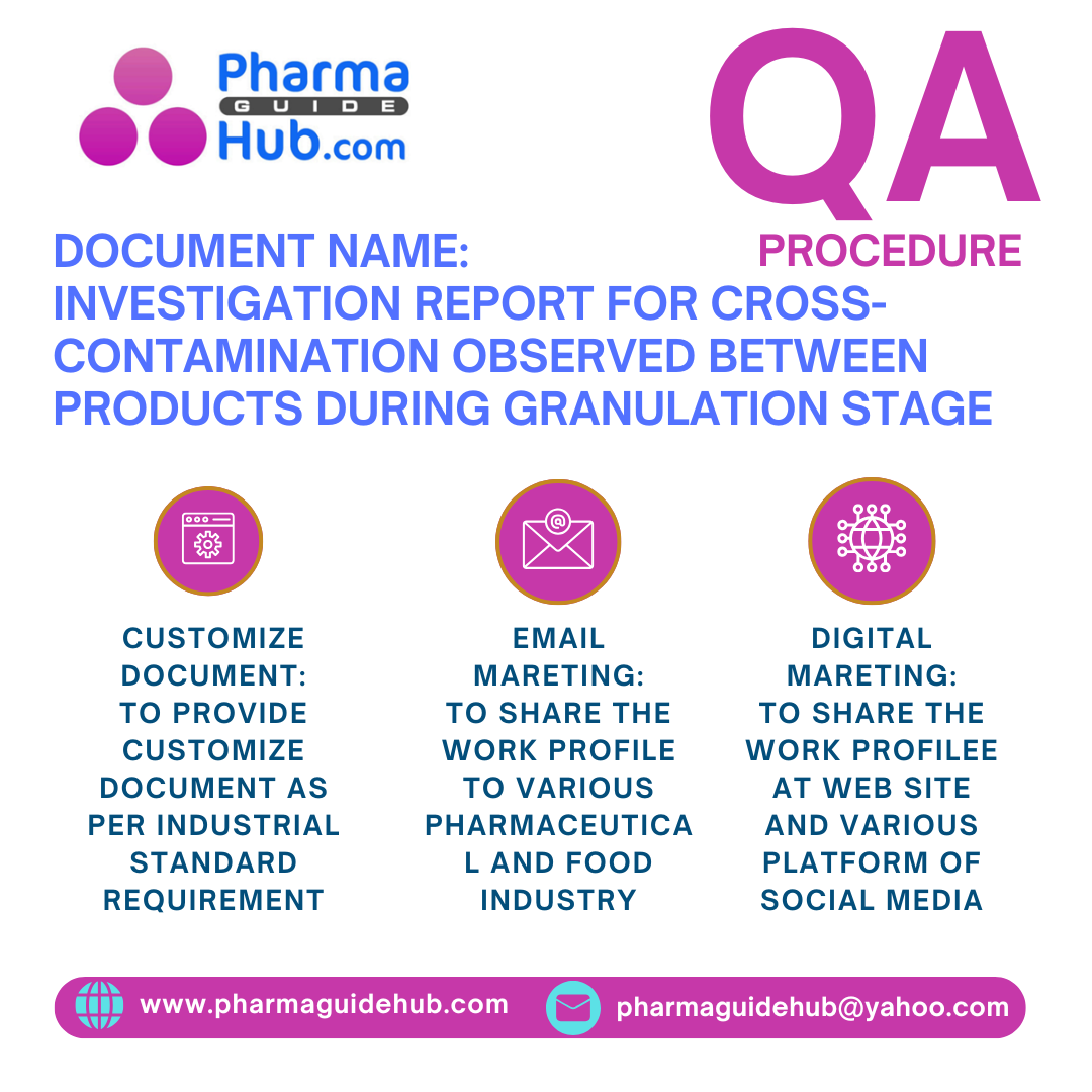 INVESTIGATION REPORT FOR CROSS-CONTAMINATION OBSERVED BETWEEN PRODUCTS DURING GRANULATION STAGE