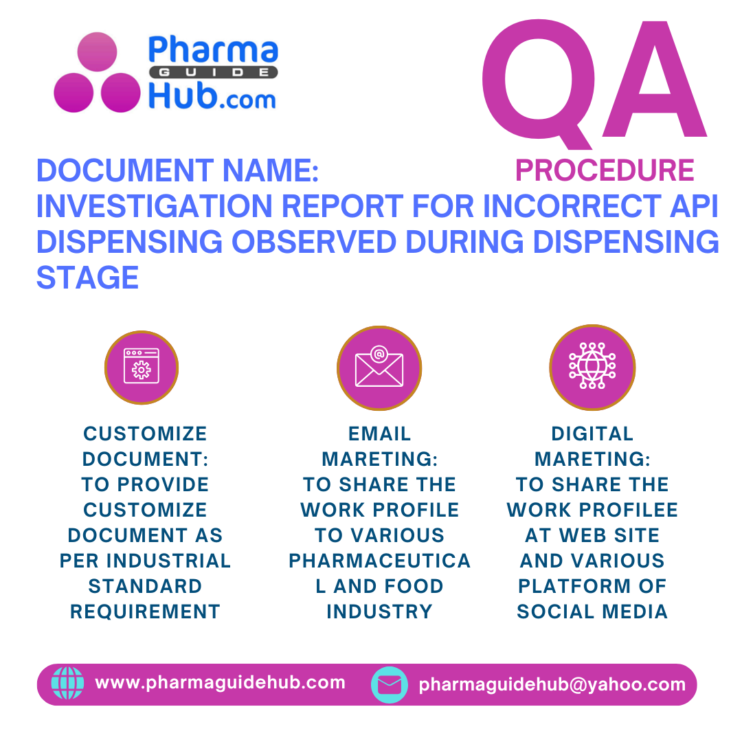 INVESTIGATION REPORT FOR INCORRECT API DISPENSING OBSERVED DURING DISPENSING STAGE