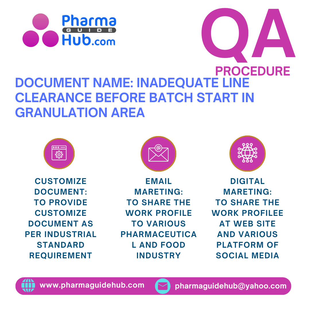 AUDIT COMPLIANCE REPORT FOR INADEQUATE LINE CLEARANCE BEFORE BATCH START IN GRANULATION AREA