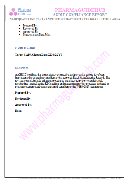AUDIT COMPLIANCE REPORT