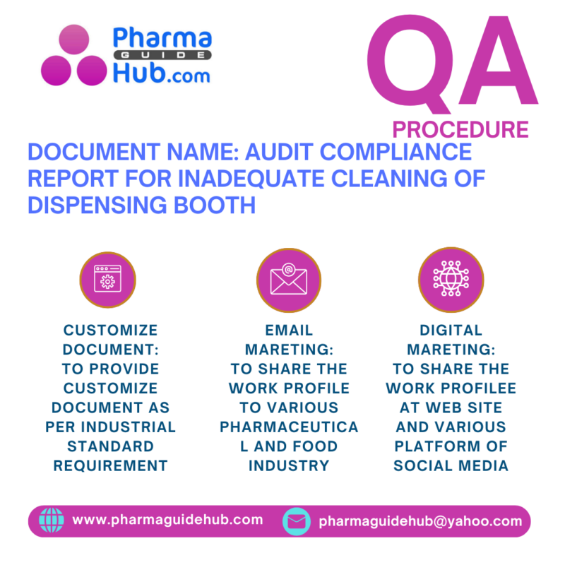 AUDIT COMPLIANCE REPORT FOR INADEQUATE CLEANING OF DISPENSING BOOTH