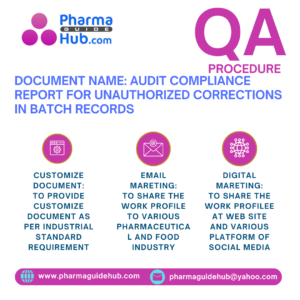 AUDIT COMPLIANCE REPORT FOR UNAUTHORIZED CORRECTIONS IN BATCH RECORDS