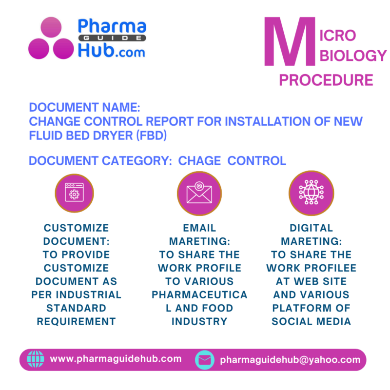 CHANGE CONTROL REPORT FOR INSTALLATION OF NEW FLUID BED DRYER (FBD)
